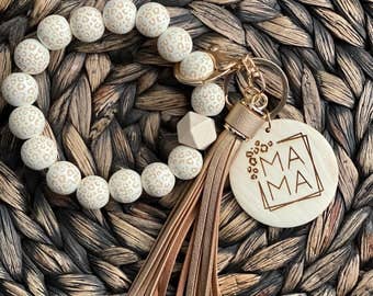Mama Wooden Cheetah Keychain - Wristlet keychain for Mothers Day