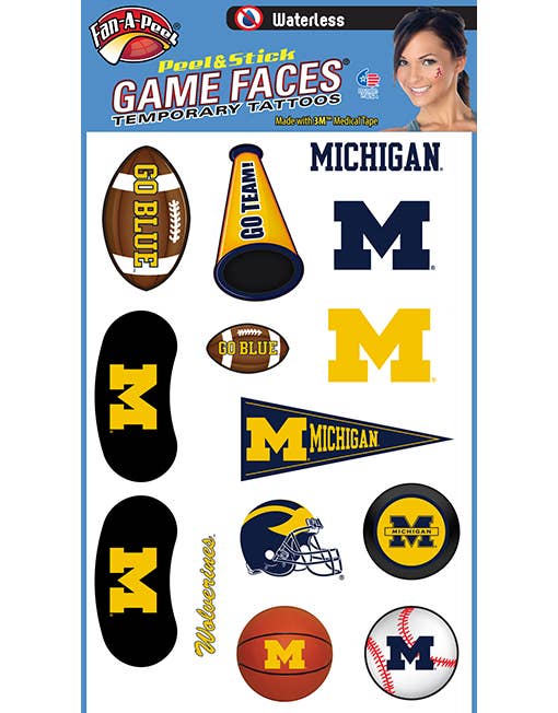 University of Michigan Temporary Tattoo for Game Day, Sporting Events