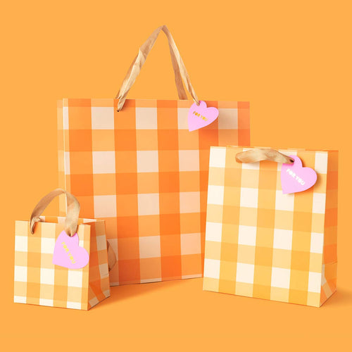 Gift Bags - Orange Gingham - Small