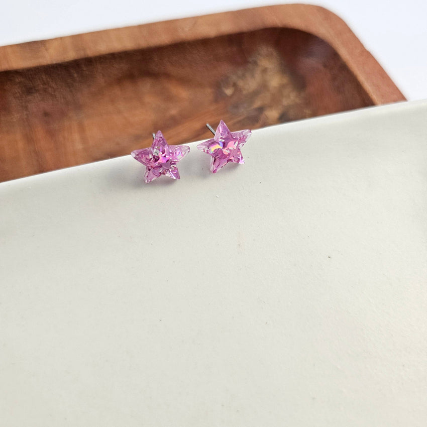 Star Studs - Pink Glitter // 4th of July Earrings Patriotic