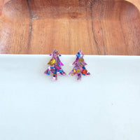 Christmas Tree Studs - Light Pink Sparkle // Holiday Earrings