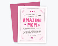 Amazing Mom Mother's Day Card, Amazing Mom, Award, Certificate Card