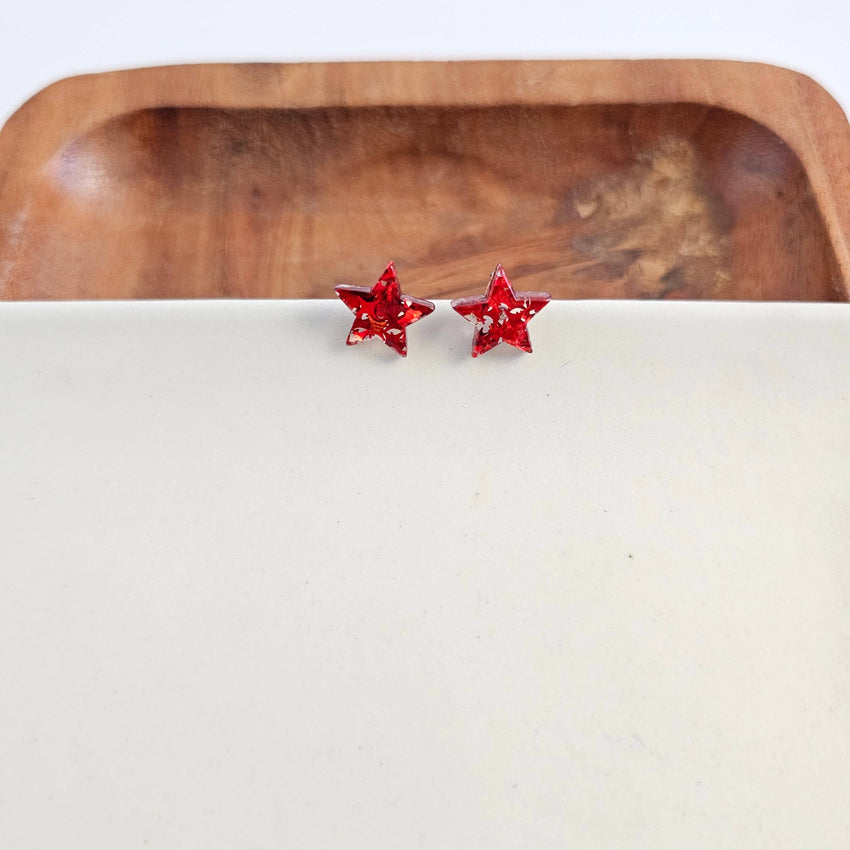 Star Studs - Red Glitter // Earrings