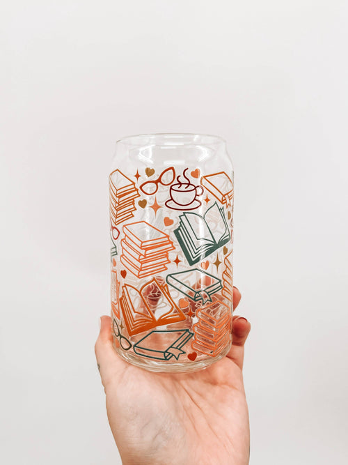 Book Themed Glass Can - Perfect for your Bookish Bestie!