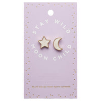 Moon and Stars - Fun Stud Earrings - Pearl Color