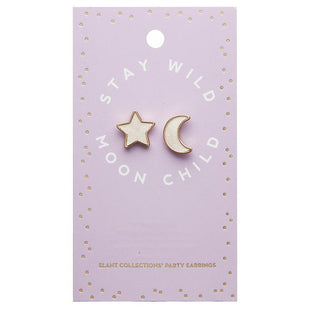 Moon and Stars - Fun Stud Earrings - Pearl Color