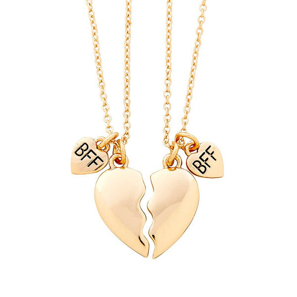 Best Friends Hearts - 2 pc Necklaces - Gold