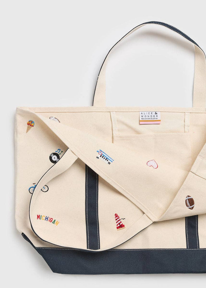 Michigan Gifts | Michigan Icons Embroidered Large Tote
