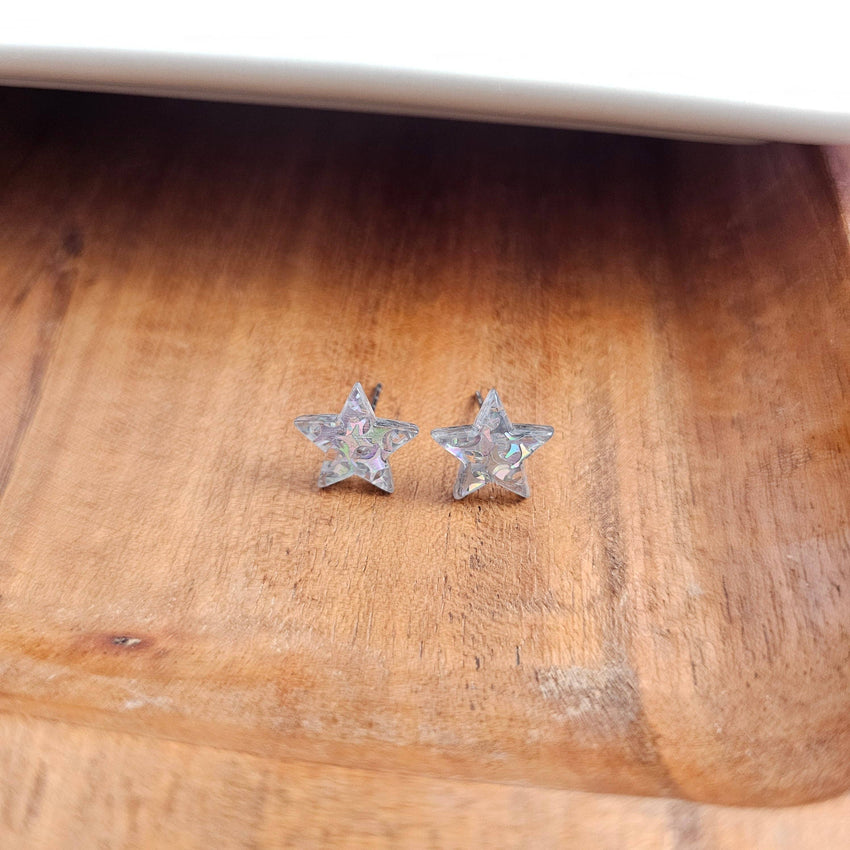 Star Studs - Silver Glitter // 4th of July Earrings