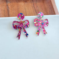 Bow Earrings - Pink Sparkle // Christmas, Holiday, Gifts