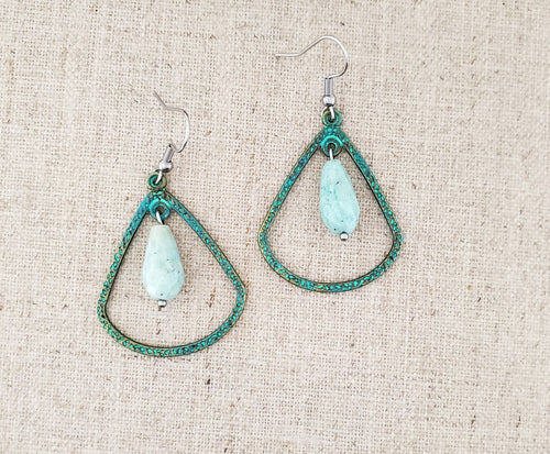 Brass Amazonite Drop Paint Patina Earrings