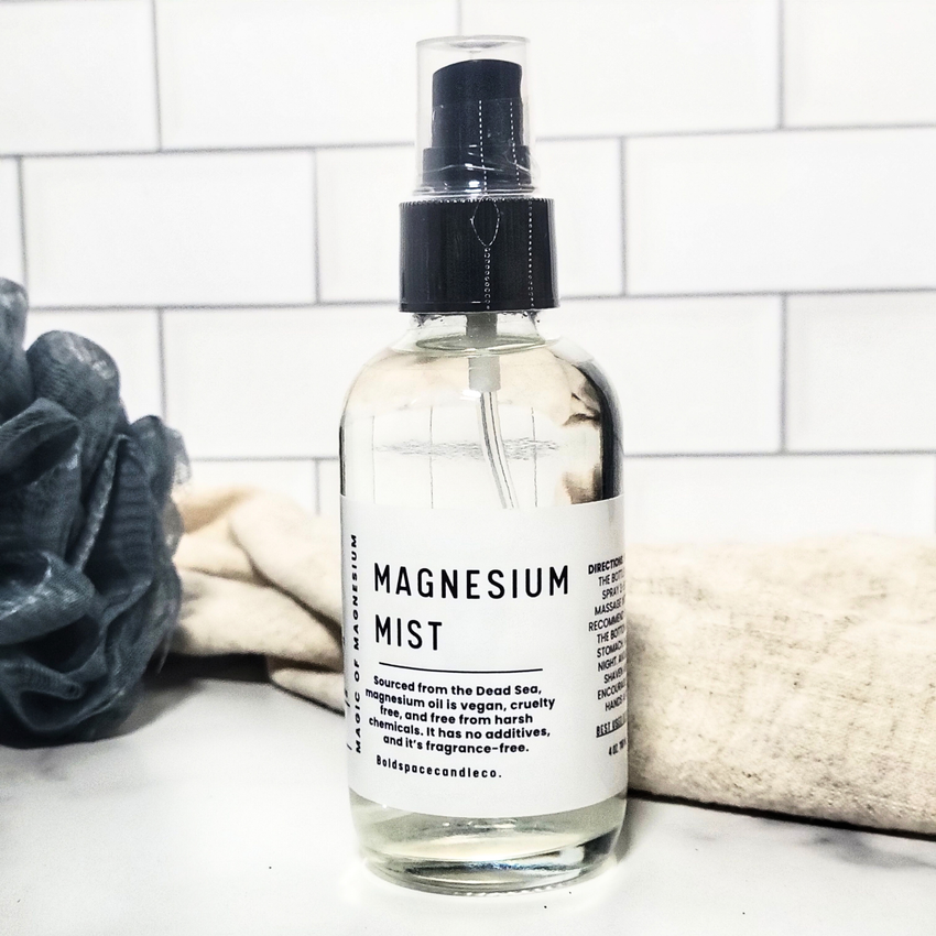 Magnesium Mist, Unscented, 4 oz. Glass Bottle, Wellness Gift