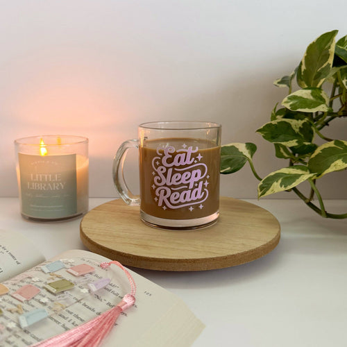 Eat, Sleep, Read - Bookish Glass Mug, Mug for Book Lover