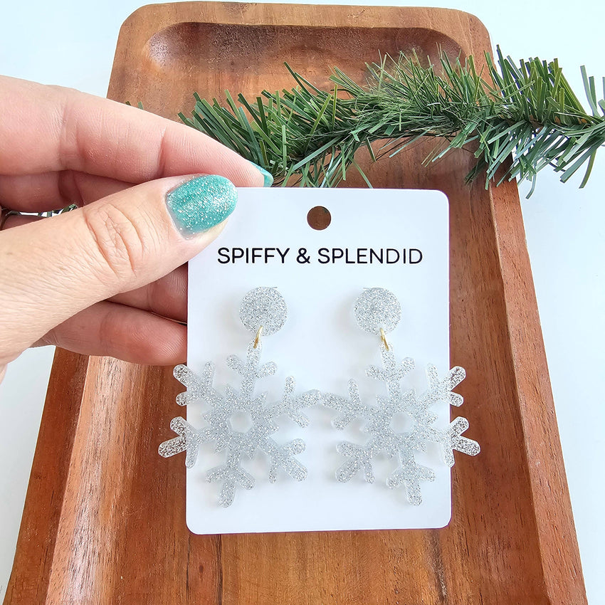 Snowflake Earrings - Silver Glitter // Christmas, Holiday