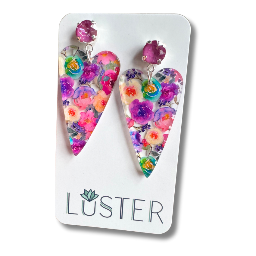 Spring Heart Acrylic Floral Drop Lightweight Unique