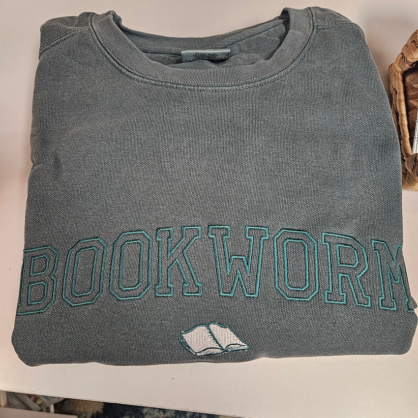 Bookworm Embroidered Sweatshirt, Bookish Crewnecks