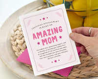 Amazing Mom Mother's Day Card, Amazing Mom, Award, Certificate Card