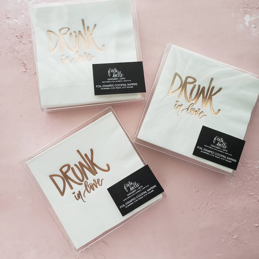 Bachelorette Party Napkins - Drunk in Love Rose Gold foil