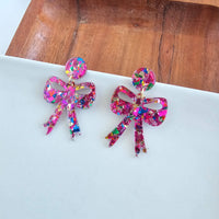 Bow Earrings - Pink Sparkle // Christmas, Holiday, Gifts