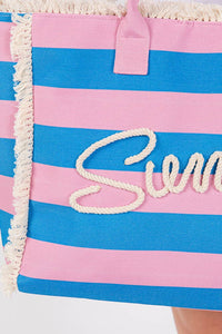 SUMMER Sewn Rope Striped Pattern Summer Tote Bag