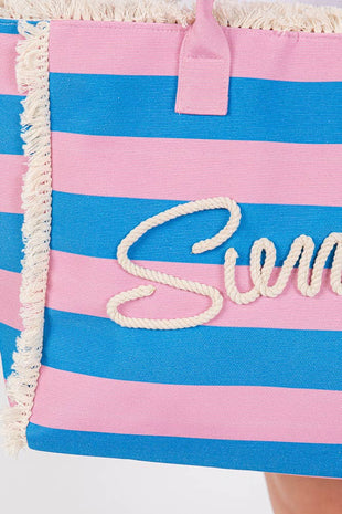 SUMMER Sewn Rope Striped Pattern Summer Tote Bag