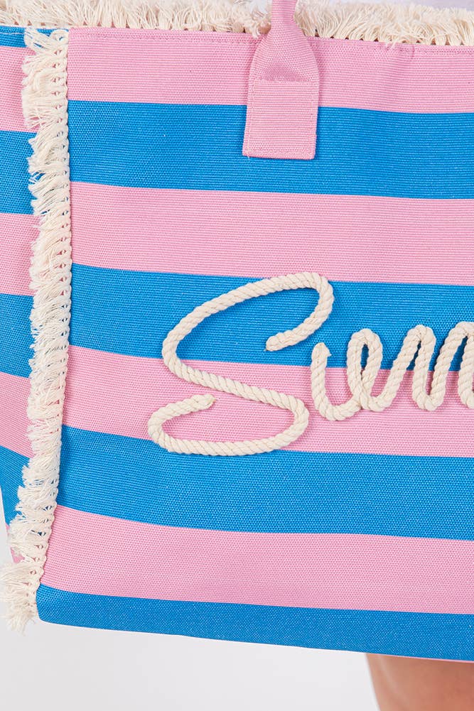 SUMMER Sewn Rope Striped Pattern Summer Tote Bag