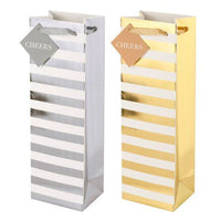 Fun, Striped Silver or  Gold Wine + Bottle Bag