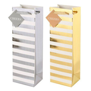 Fun, Striped Silver or  Gold Wine + Bottle Bag