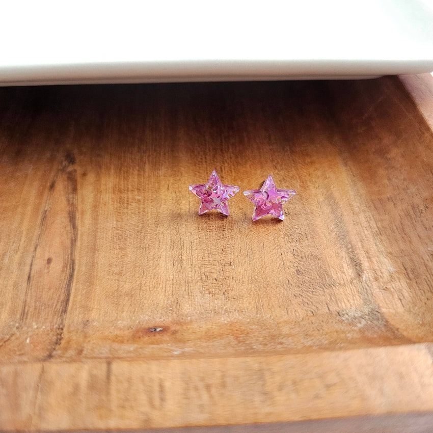 Star Studs - Pink Glitter // 4th of July Earrings Patriotic