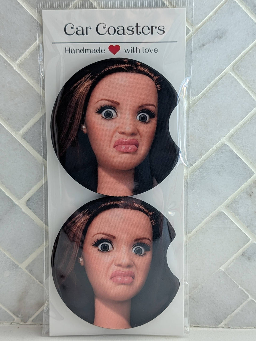 Car Coasters | Funny Doll Face Meme