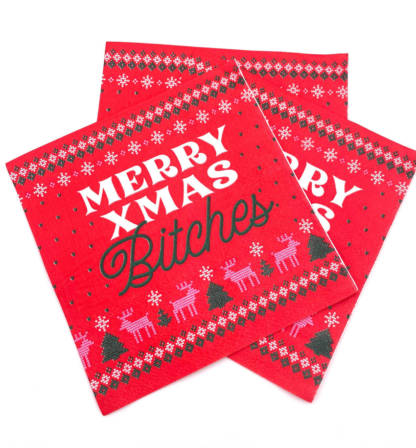 Merry Xmas Bitches - Funny Christmas Cocktail Napkins -  20ct