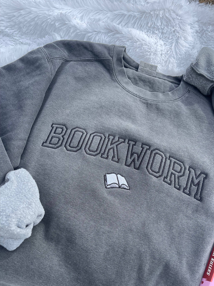 Bookworm Embroidered Sweatshirt, Bookish Crewnecks