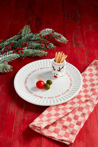 Reindeer Toothpick & Appetizer Ceramic Plate - Holiday Hostess Gift!