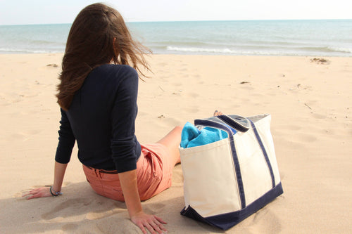 Large Classic Beach Tote - Blue Accents