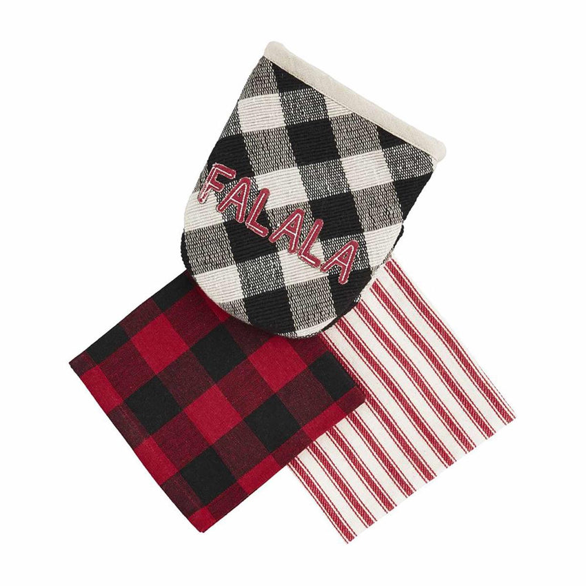 FALALA Check Towel Set with Oven Mitt - Great holiday gift for teachers, co-workers and more!