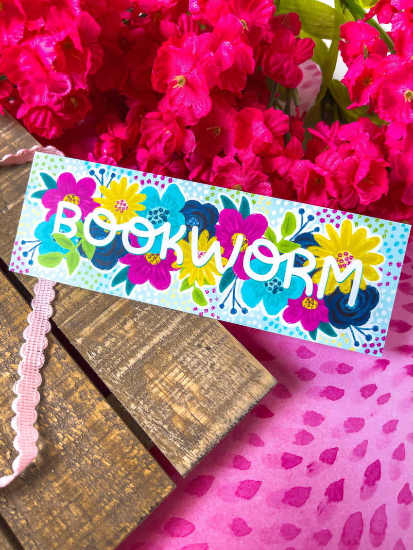 Floral Bookworm Floral Bookmark: Laminated