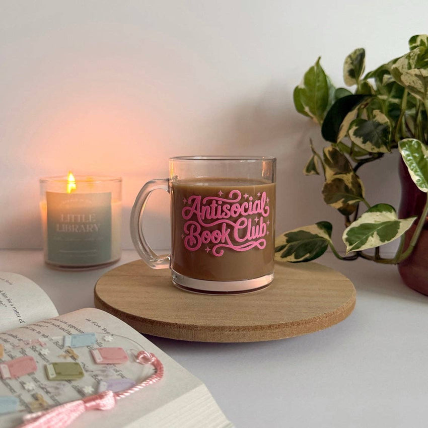 Antisocial Book Club Bookish Glass Mug, Mug for Book Lover