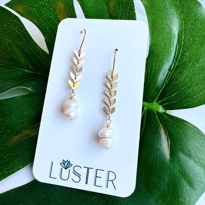Brass + Pearl Lightweight Statement Earrings