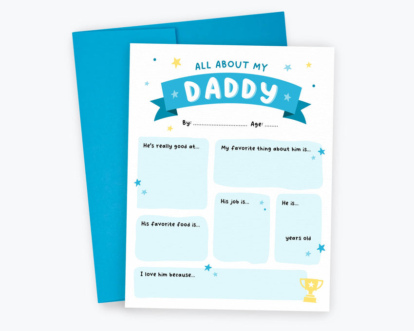 All About My Daddy - Fill in Card - Dad Birthday Card, All About Daddy Father's Day, Best Seller