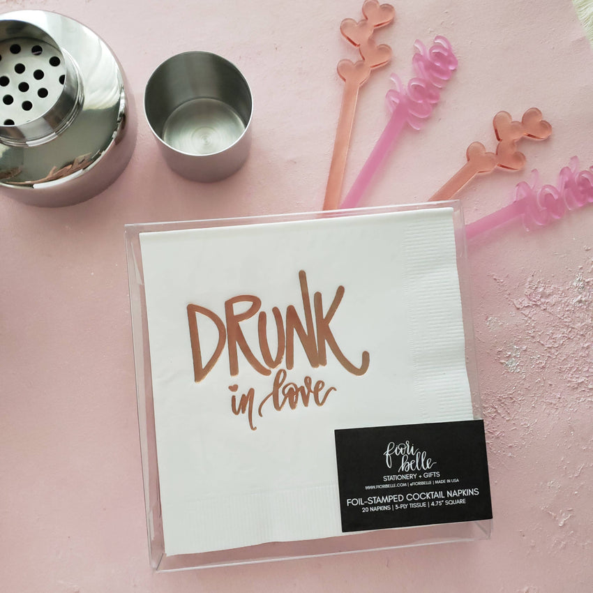 Bachelorette Party Napkins - Drunk in Love Rose Gold foil