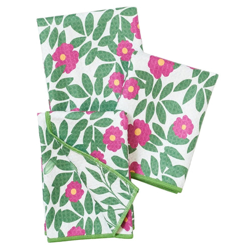 Mighty Mini Towel (Set of 3) Reversible - Fun Summer Beach Roses Pattern