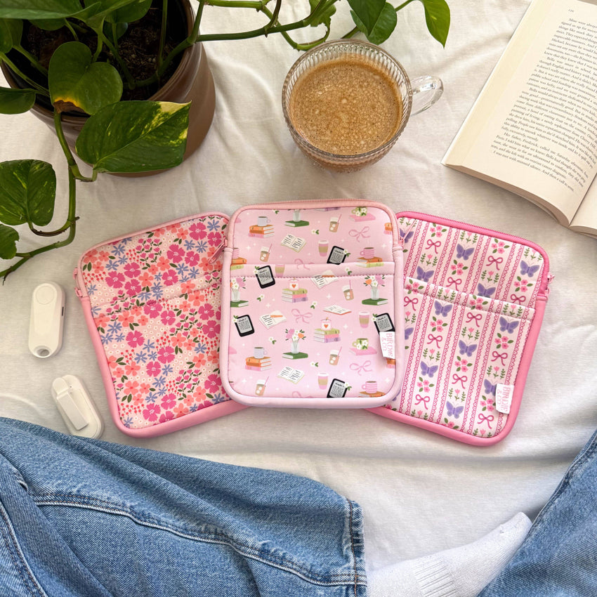 Butterfly and Floral Kindle Sleeve -  E-reader Zipper Sleeve