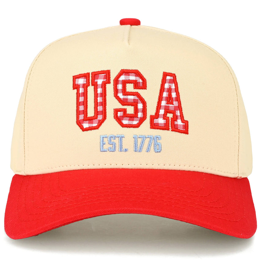 Gingham Check USA EST 1776 Letter Two Tone Trucker Hat