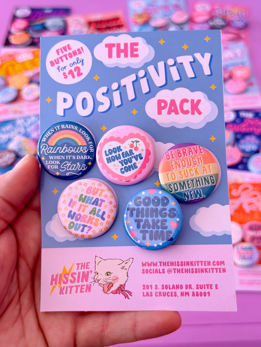 The Positivity Pack - Fun buttons for bags, coats or wherever!