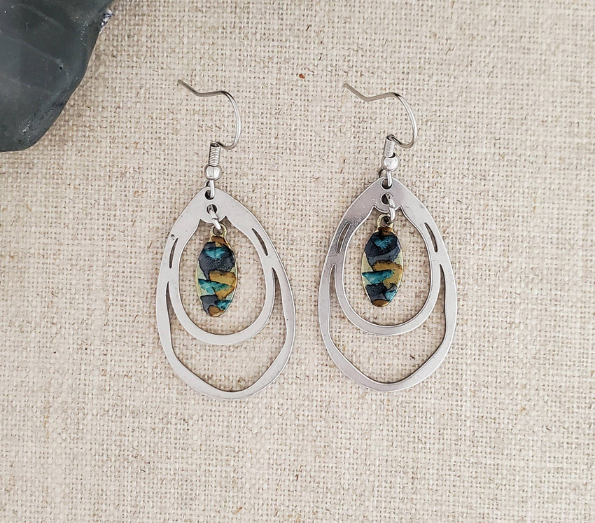 Alcohol Ink Stainless Steel Double Hoop Earrings