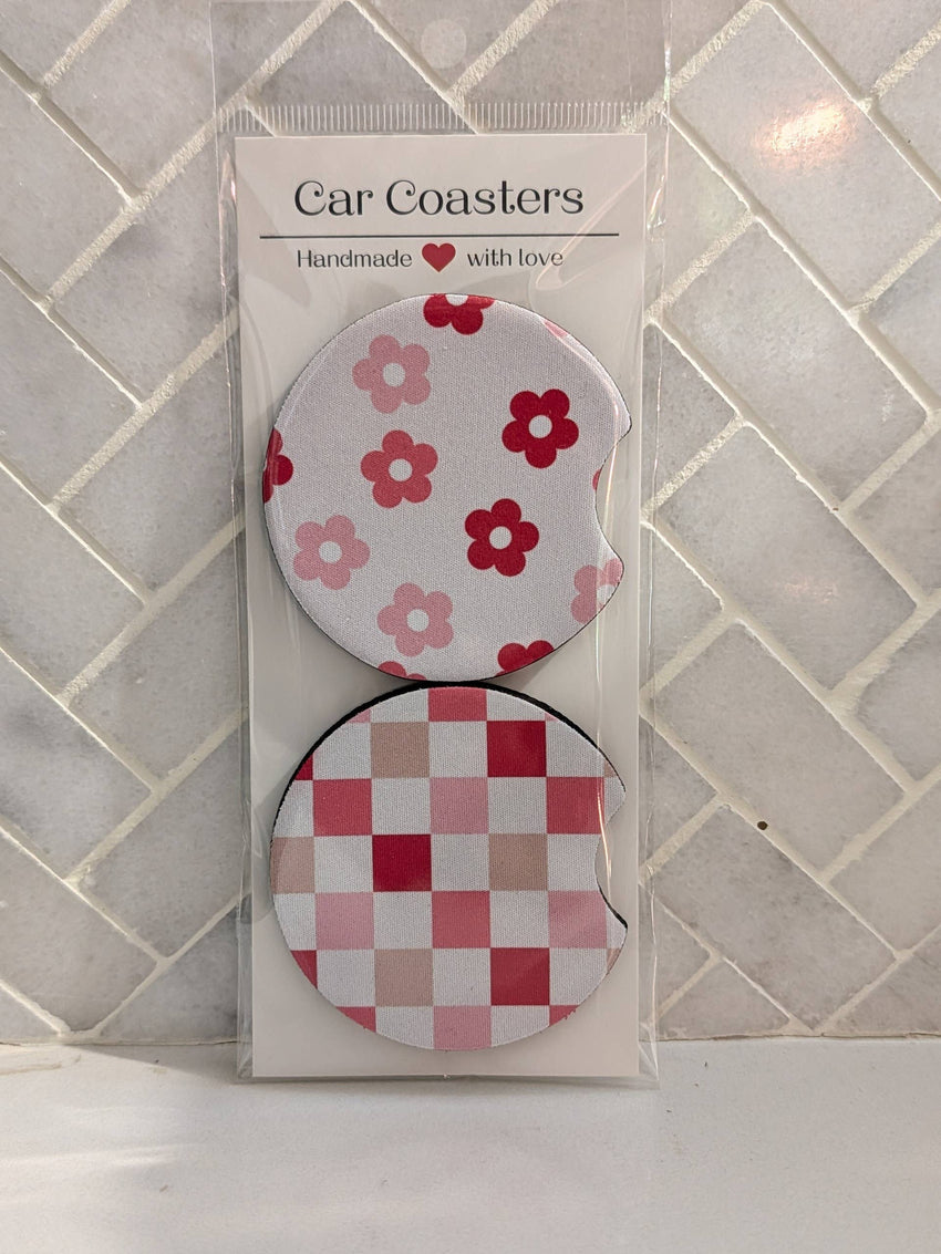 Car Coasters | Flowers and Checkers Car Coasters