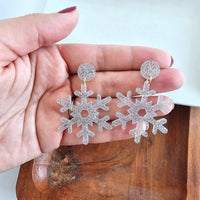 Snowflake Earrings - Silver Glitter // Christmas, Holiday