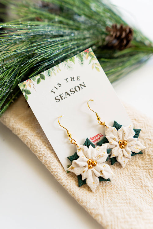 Beautiful Holiday Earrings | Cream Poinsettia Clay Earrings