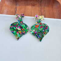 Christmas Ornament Earrings - Green Sparkle // Holiday