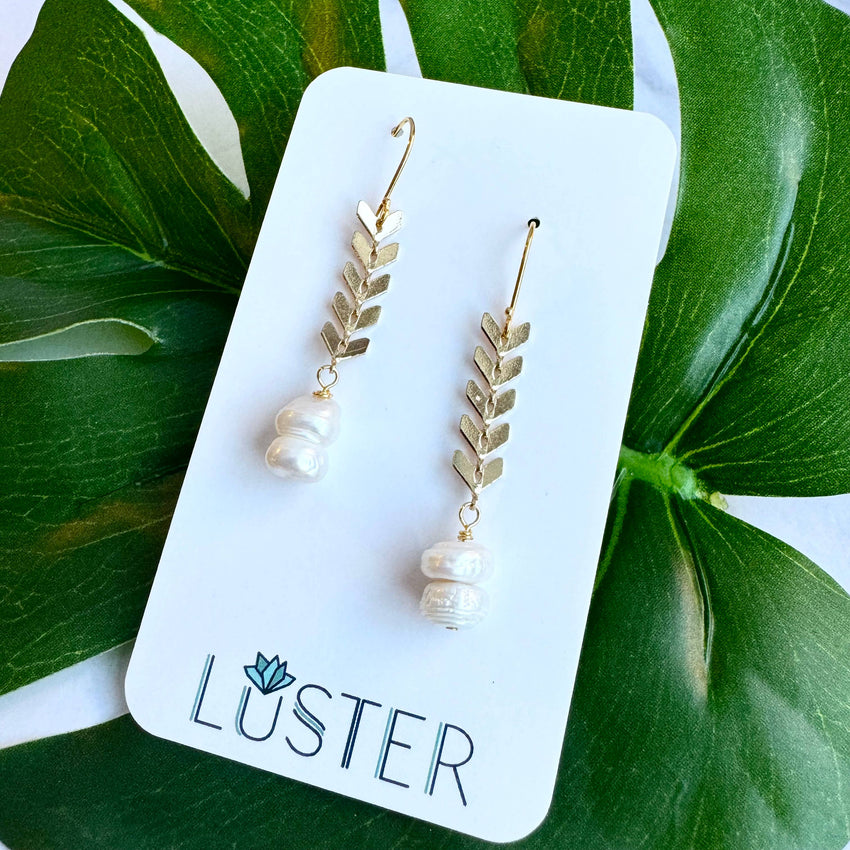 Brass + Pearl Lightweight Statement Earrings